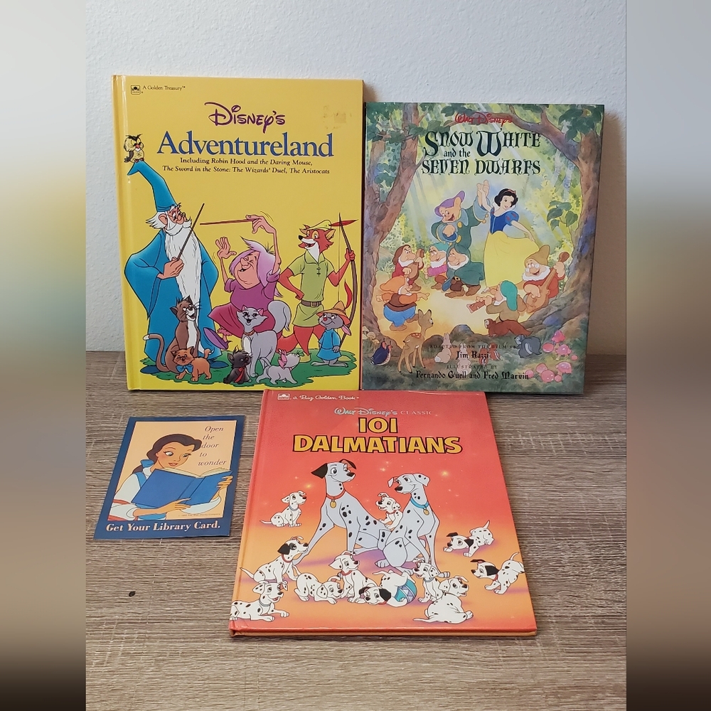 Vintage 90s Disney Adventureland and 101 Dalmatians Snow White Hardcover Books